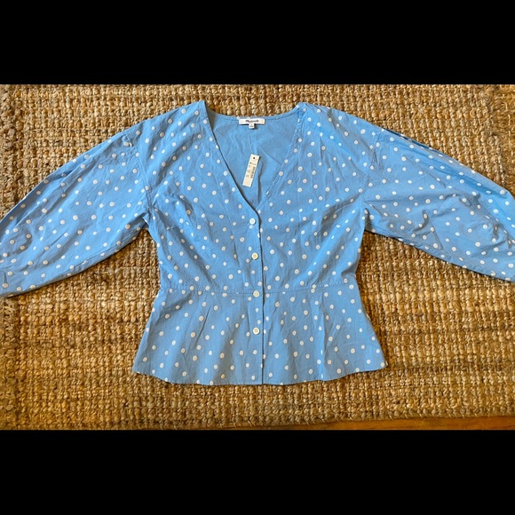 Madewell Tops - Madewell denim long sleeve polka dot blouse NWT